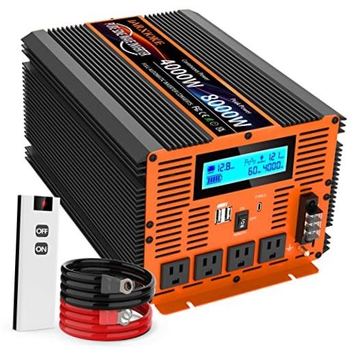 4000 Watt Pure Sine Wave Power Inverter 12V DC to 110V 120V Converter 12V-4000W
