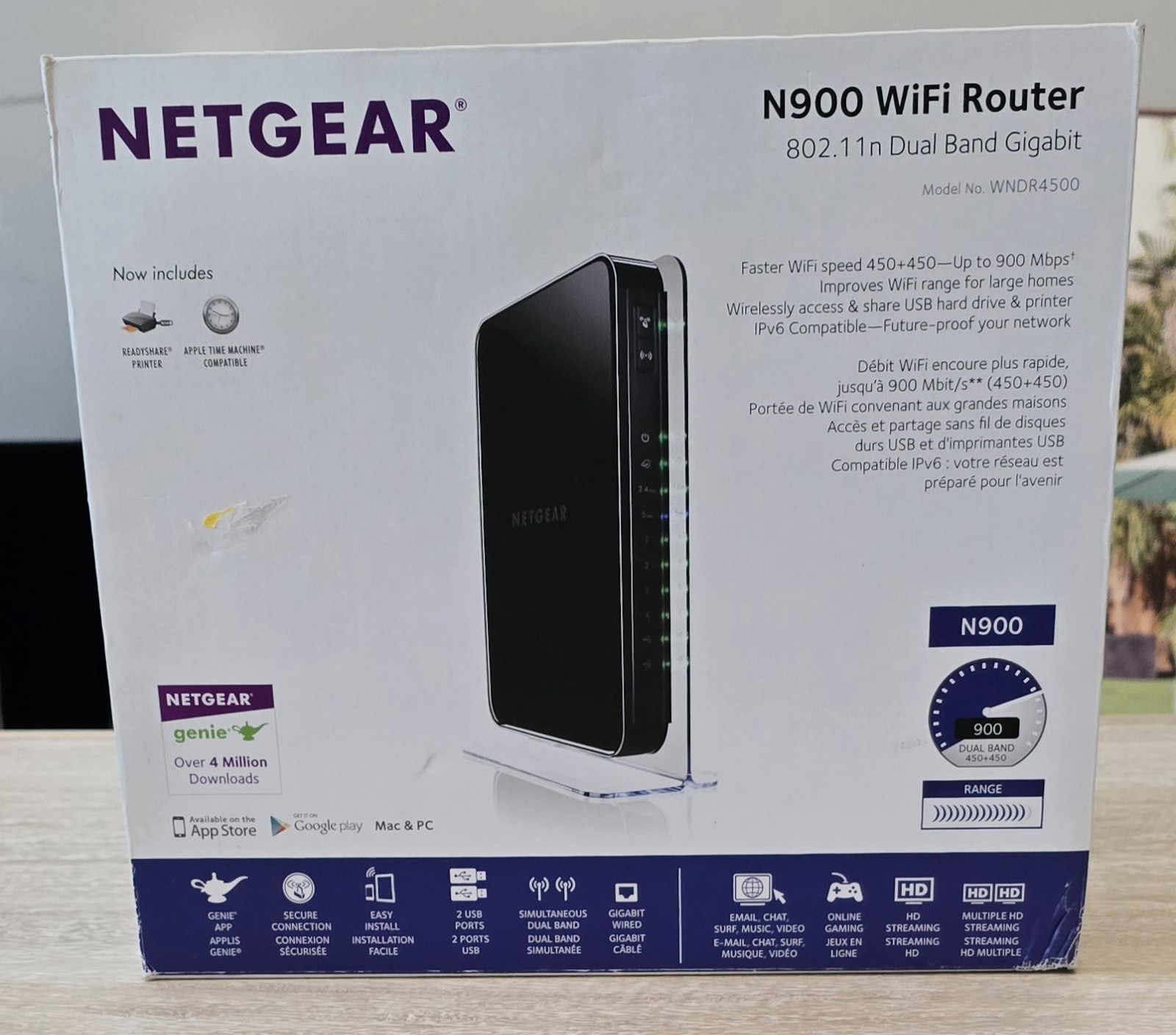 Netgear N900 450 New In Box Mbps 4-Port Gigabit Wireless N Router (WNDR4500)