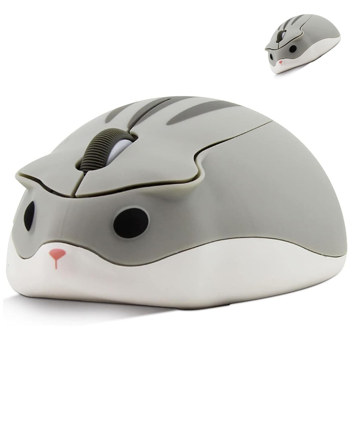 Gray Wireless Mouse Cute Hamster Shape Silent Optical 1200DPI USB Cordless