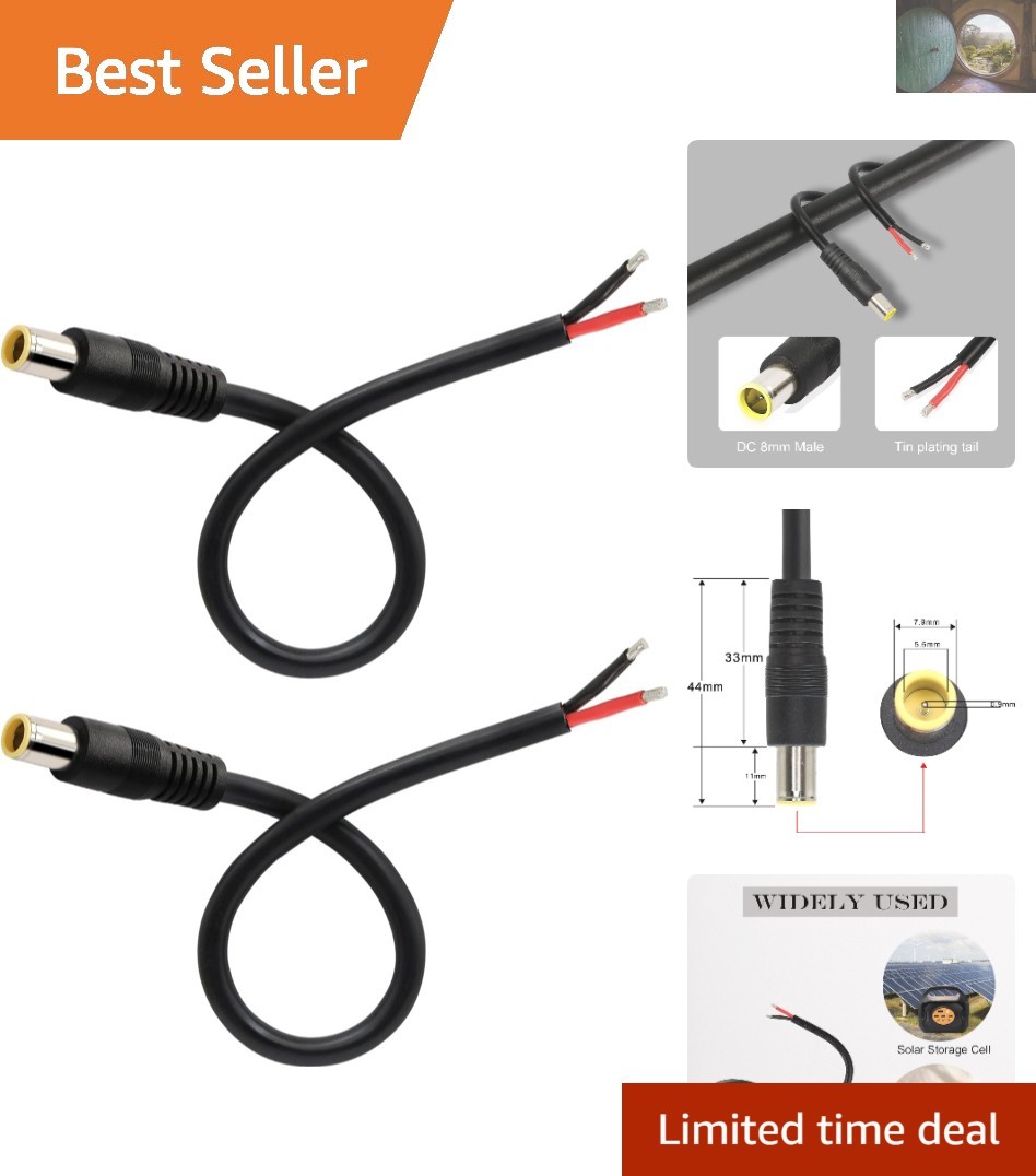 2 Pcs DC7909 12V DC Power Pigtail Cable for Solar Cell & Laptop Repair - 0.3m