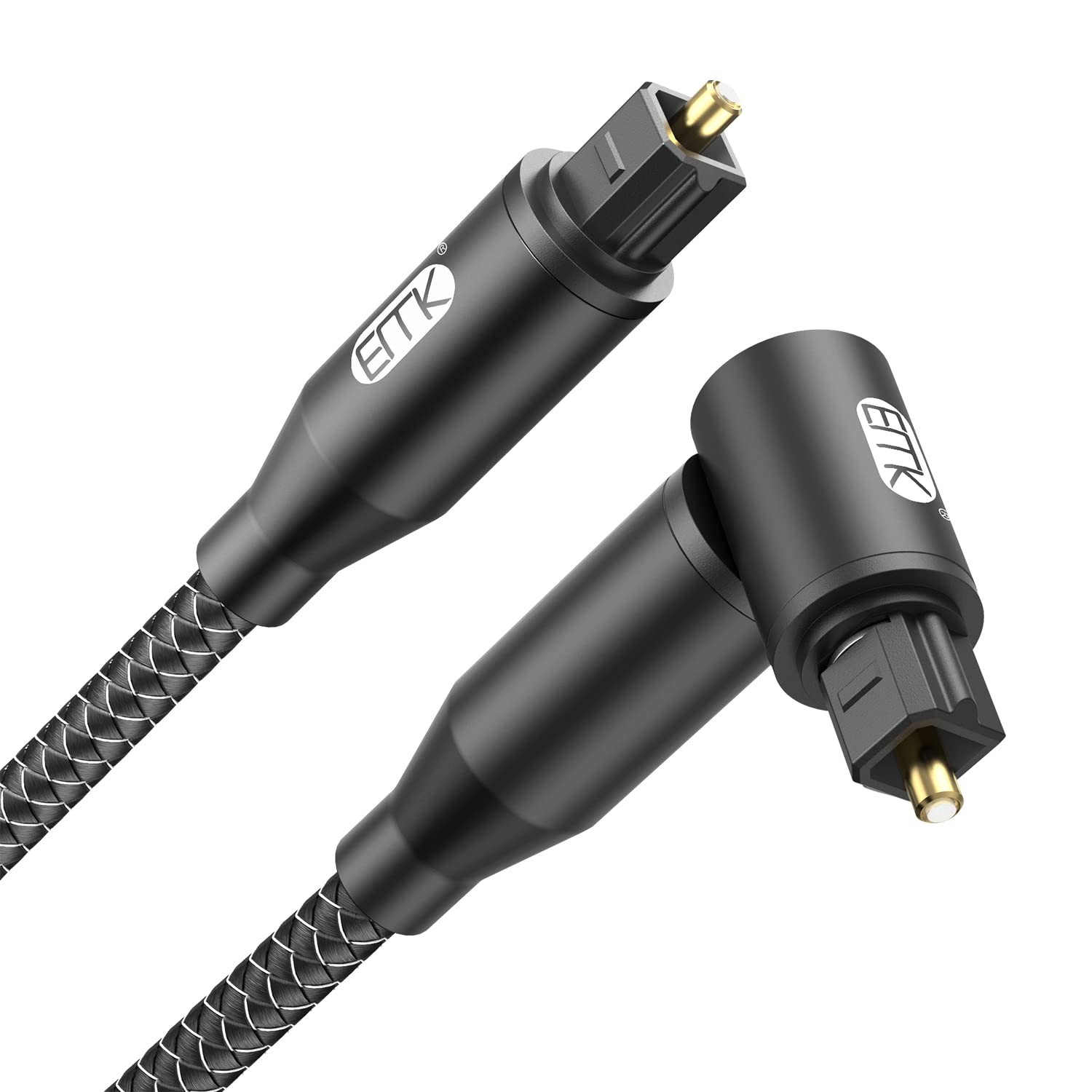 EMK 90° Right Angle Optical Audio Cable 6M, 360° Rotatable 20 Feet/6M, Black