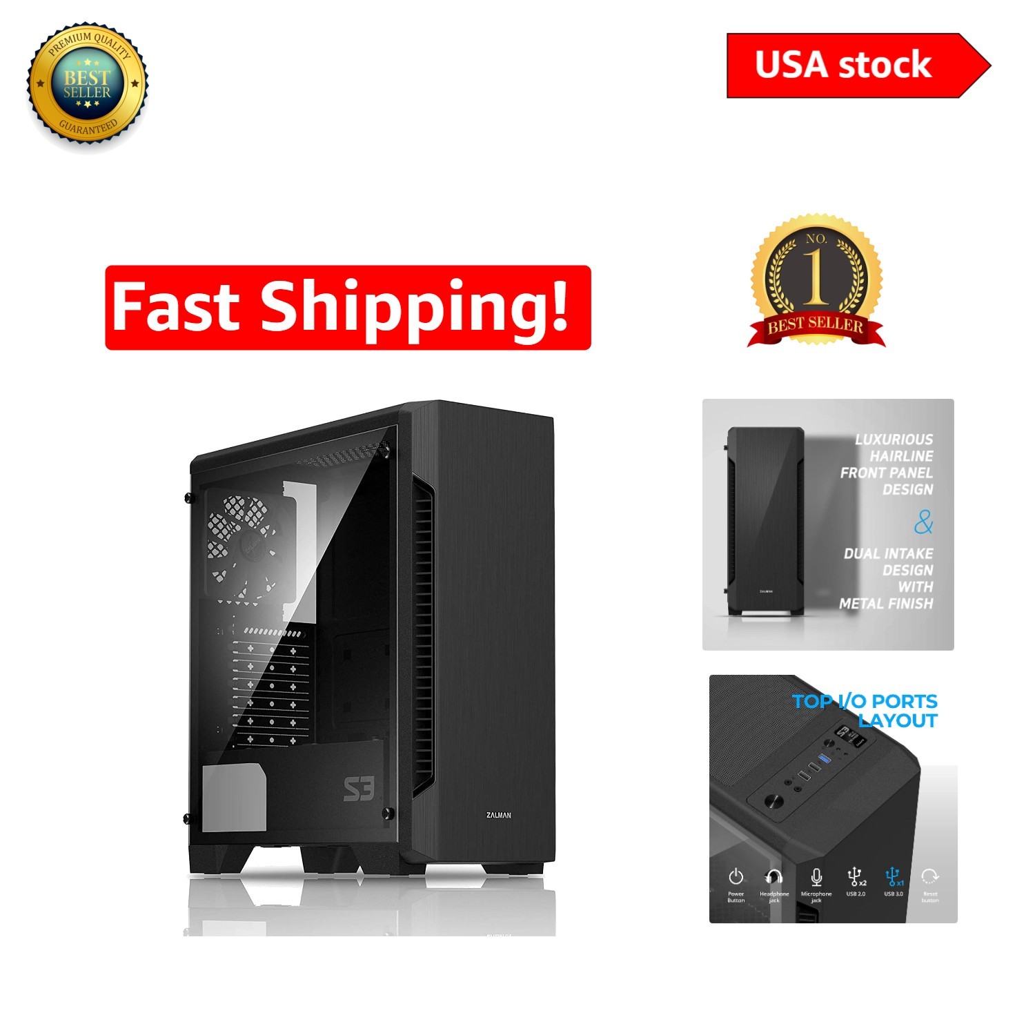 Versatile S3 TG Mid-Tower: Supports Up to 8 Fans & Stylish Tempered Glass
