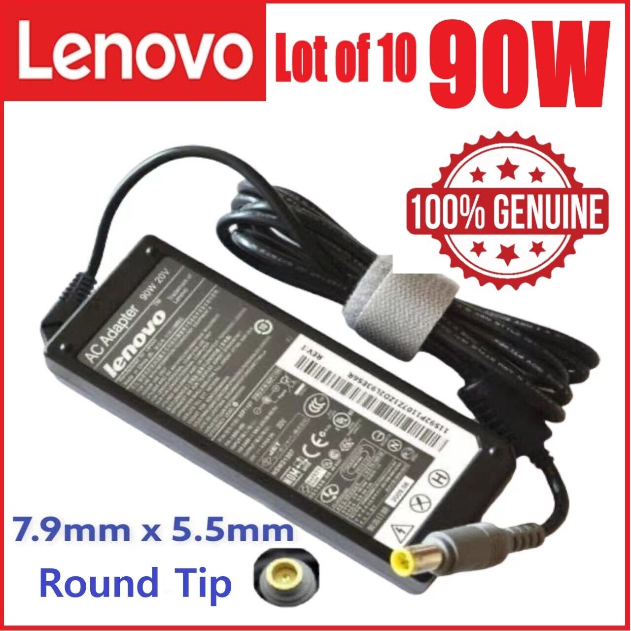 LOT 10 Genuine Lenovo ThinkPad Laptop 90W AC Adapter Charger 20V 3.25A Round Tip