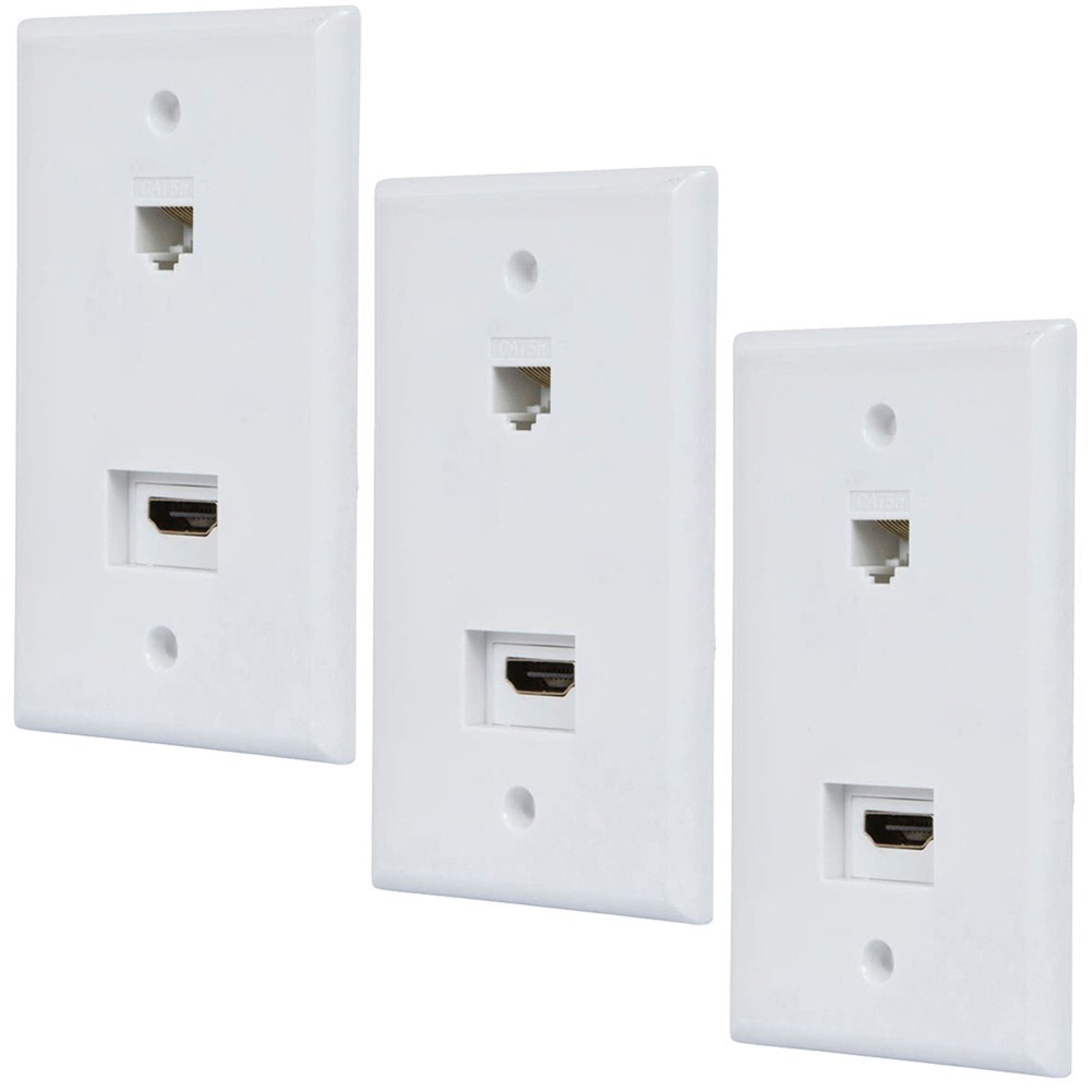 3x 1-Gang White Recessed Low Voltage Wall Plate HDMI Female & RJ45 Cat5e Coupler