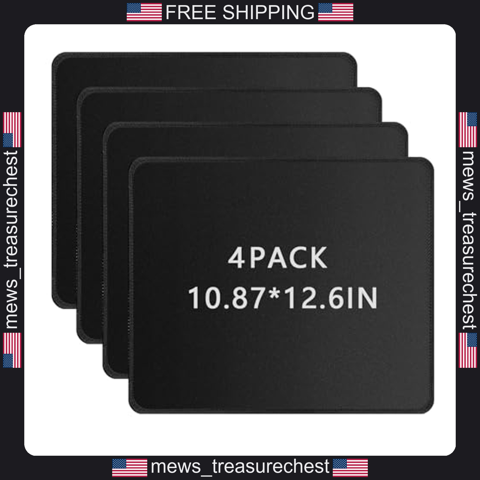 Black Mouse Pads Bulk Pack, 10.87x12.6 Inches, 3mm Thick, Non-Slip Rubber Base