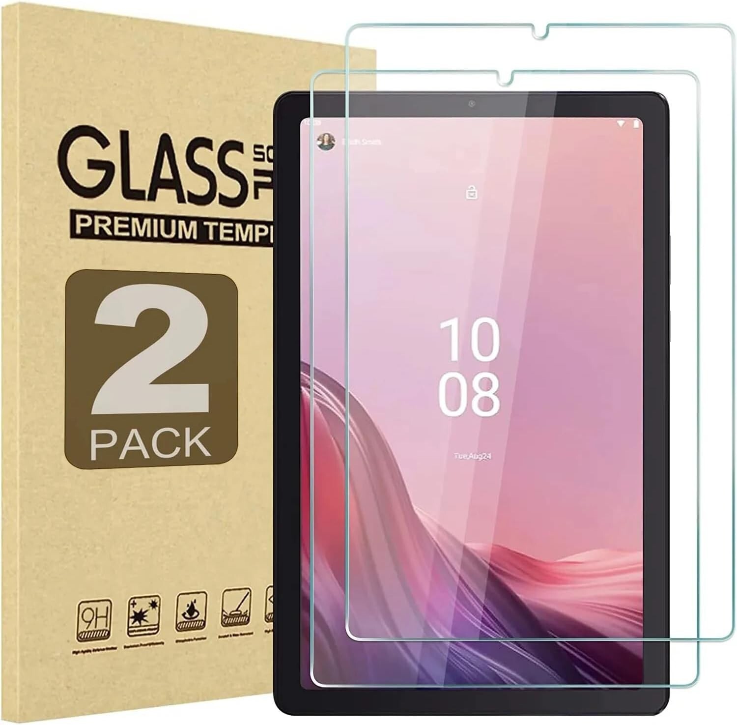 2 Pack Glass Screen Protector for Lenovo Tab M9 9-Inch 2023/ Tablet Nook 9" 2024