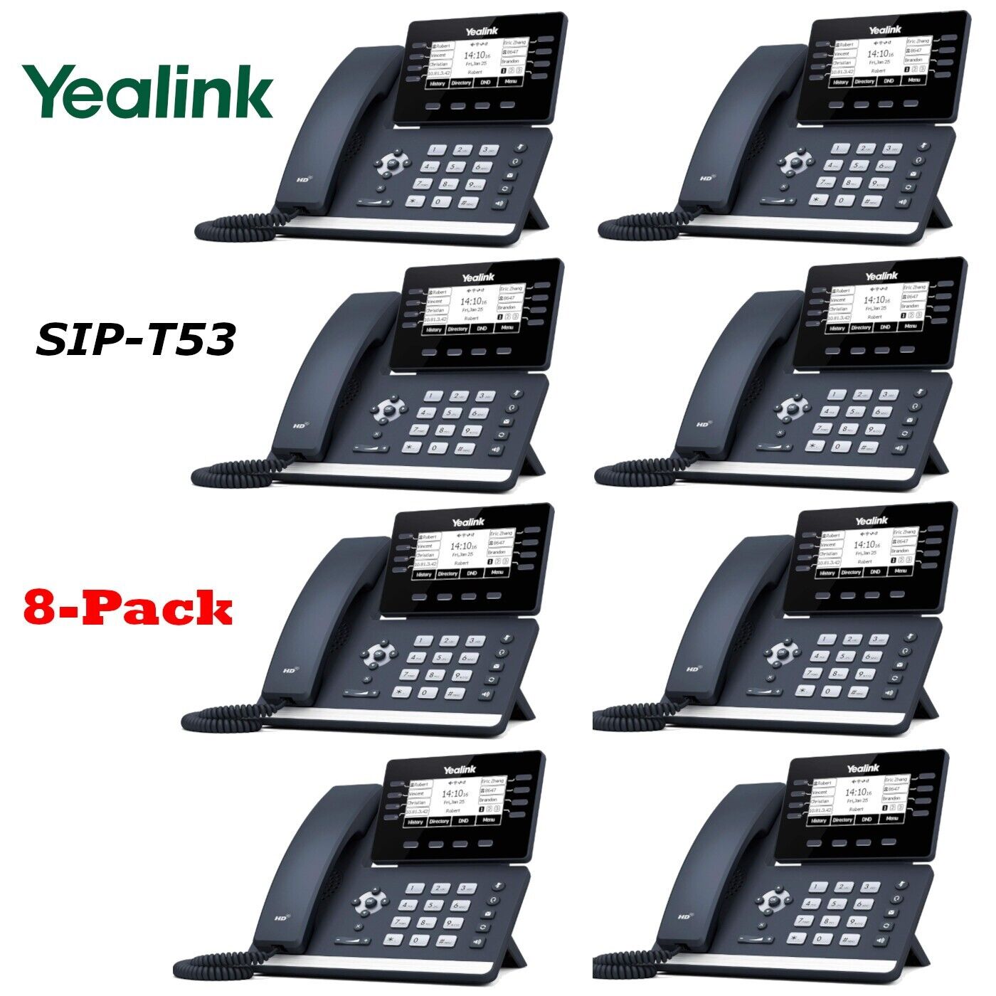8 Yealink SIP-T53 Dual Port Gigabit Ethernet Prime Business Phone HD Voice Entry