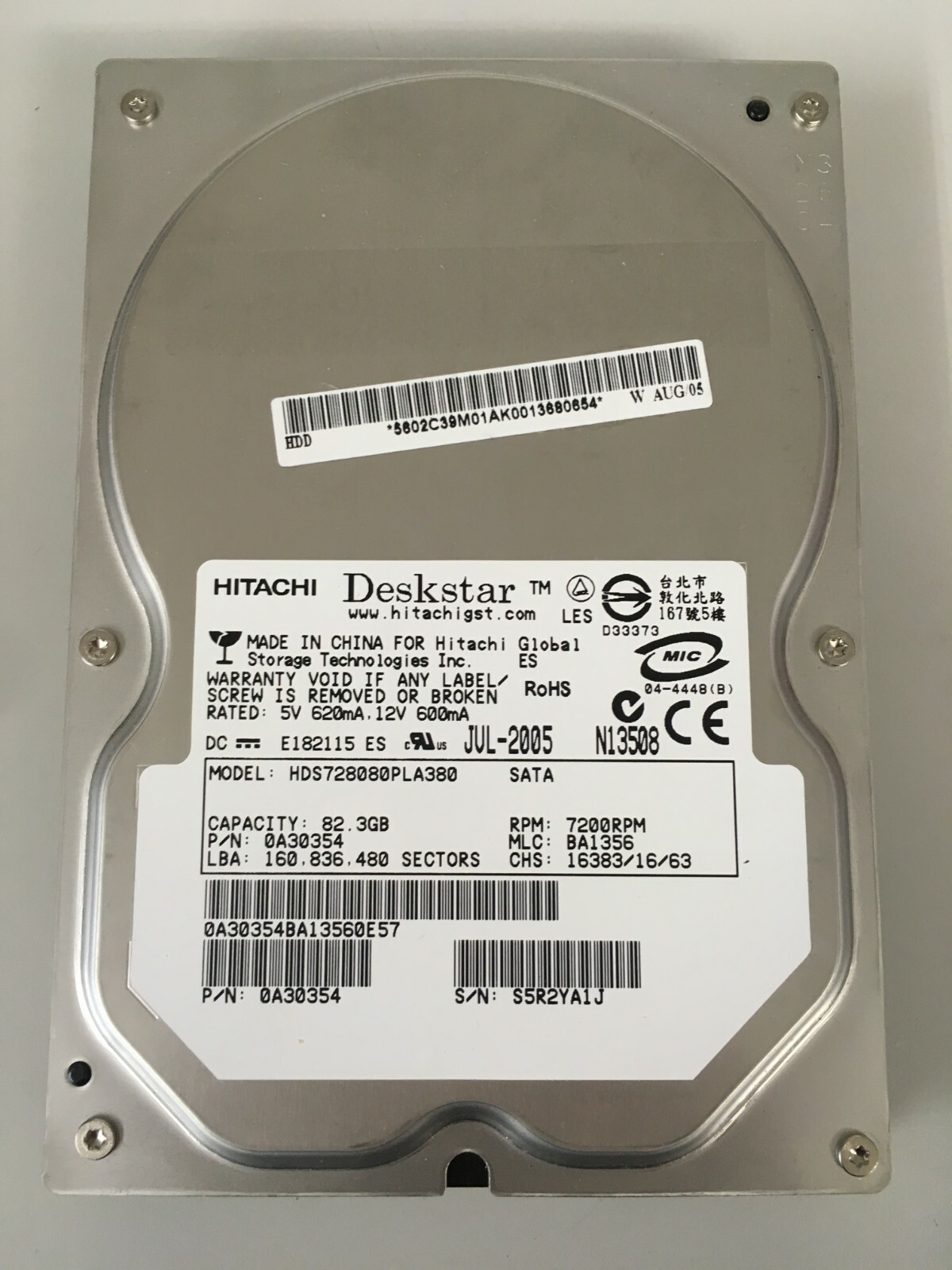 Hitachi Deskstar HDS728080PLA380 80GB SATA 7200RPM 3.5" (0A30354) HDD