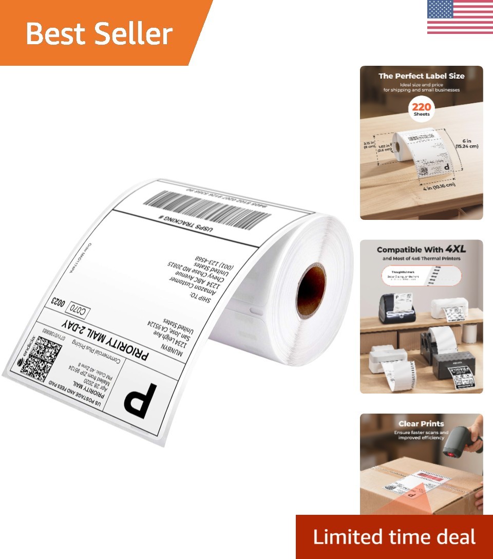 Eco-Friendly 4x6 Direct Thermal Printer Labels - 220 Labels with Strong Adhesive