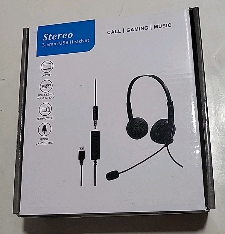 Stereo 3.5 mm Jack USB Headset with USB Adapter & Noise Cancel Mic Wired (S-023)