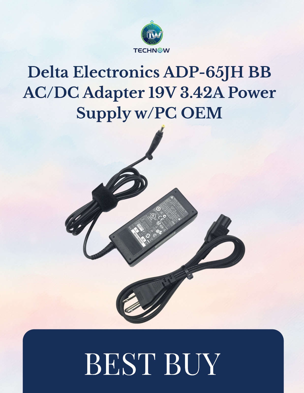 Delta Electronics ADP-65JH BB AC/DC Adapter 19V 3.42A Power Supply w/PC OEM