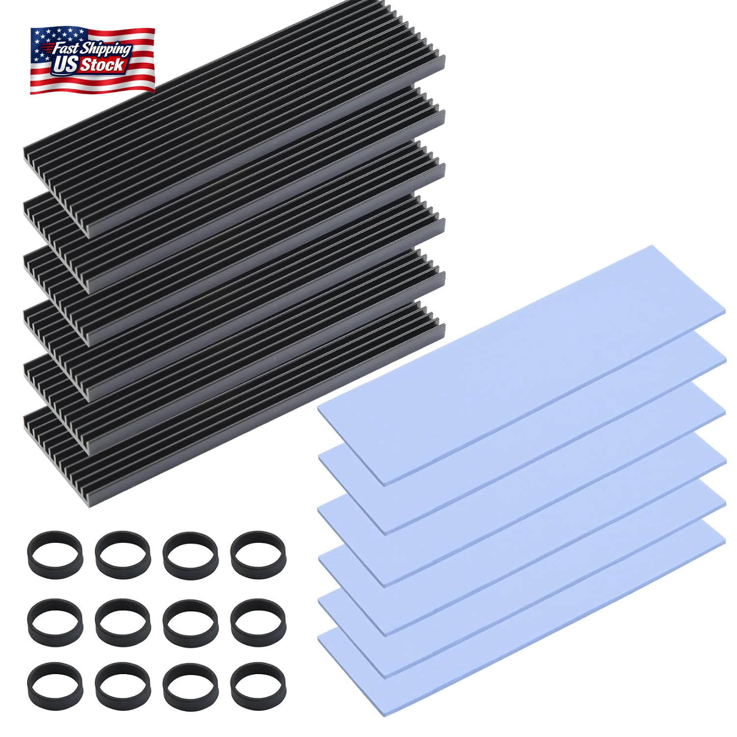 ELUTENG M.2 SSD Heatsink Copper 6Set, Silicone Pad 2280 Hard Drive Colling Fin w