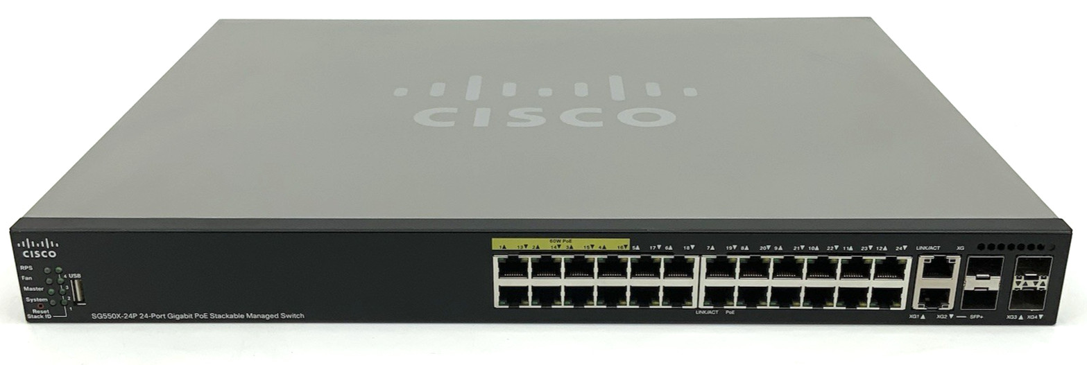 Cisco SG550X 24x 1GbE, 2x 10G SFP+ PoE+ Stackable Managed Switch | SG550X-24P-K9