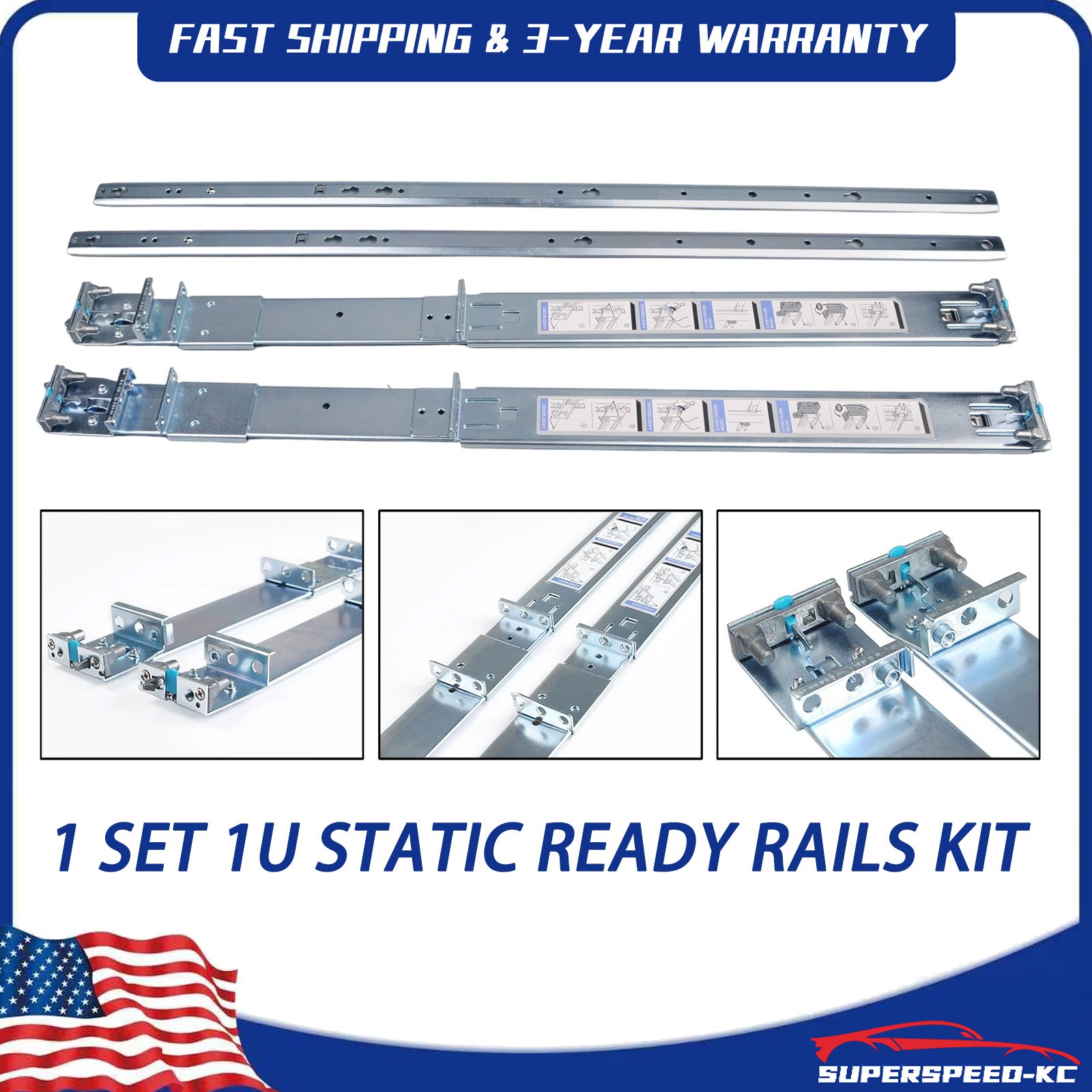 053D7M 1U Static Ready Rail Kit For Dell PowerEdge R420 R620 R630 R440 R640