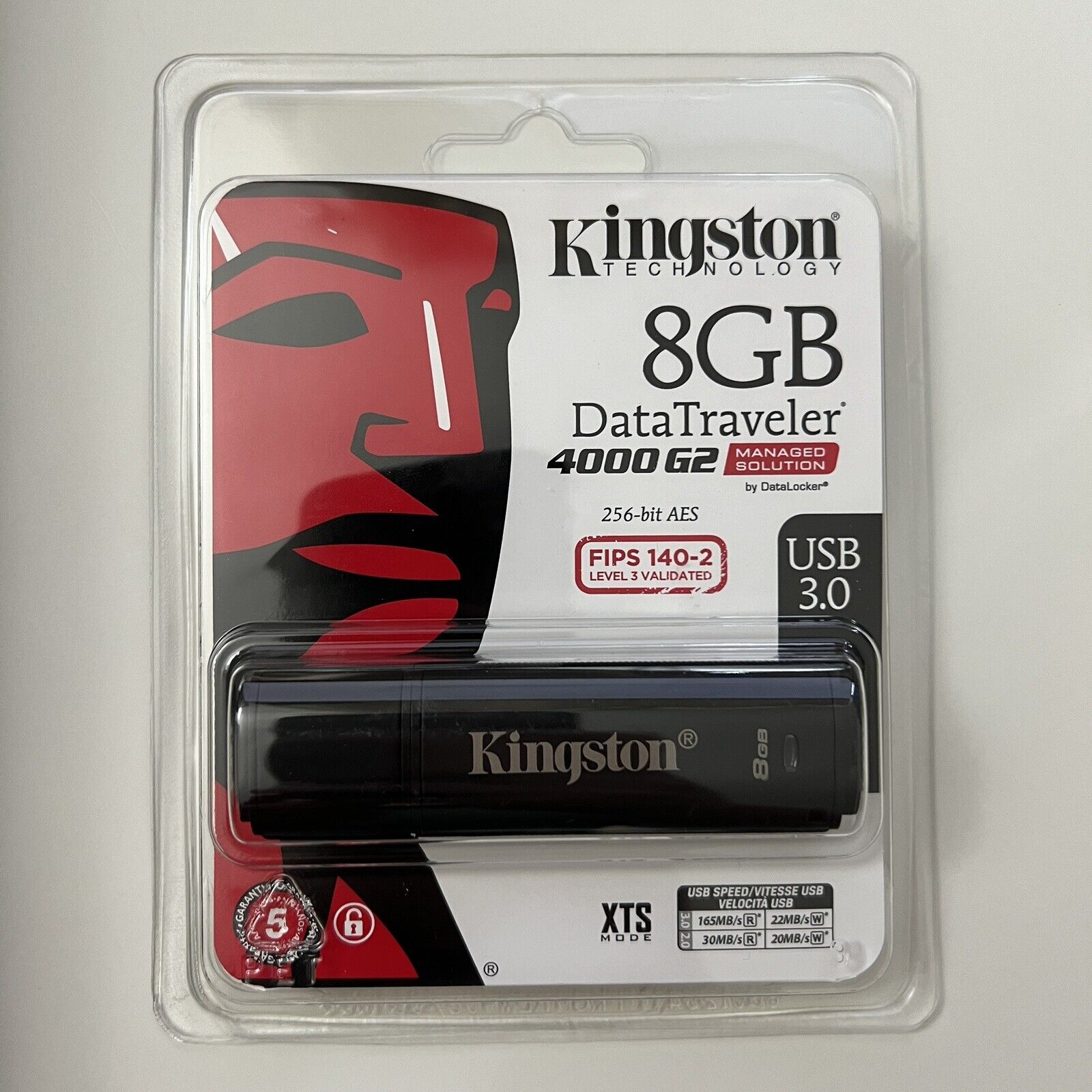 Kingston DataTraveler 4000 G2 USB 3.0 Flash Drive, FIPS 140-2, Level 3, 8GB