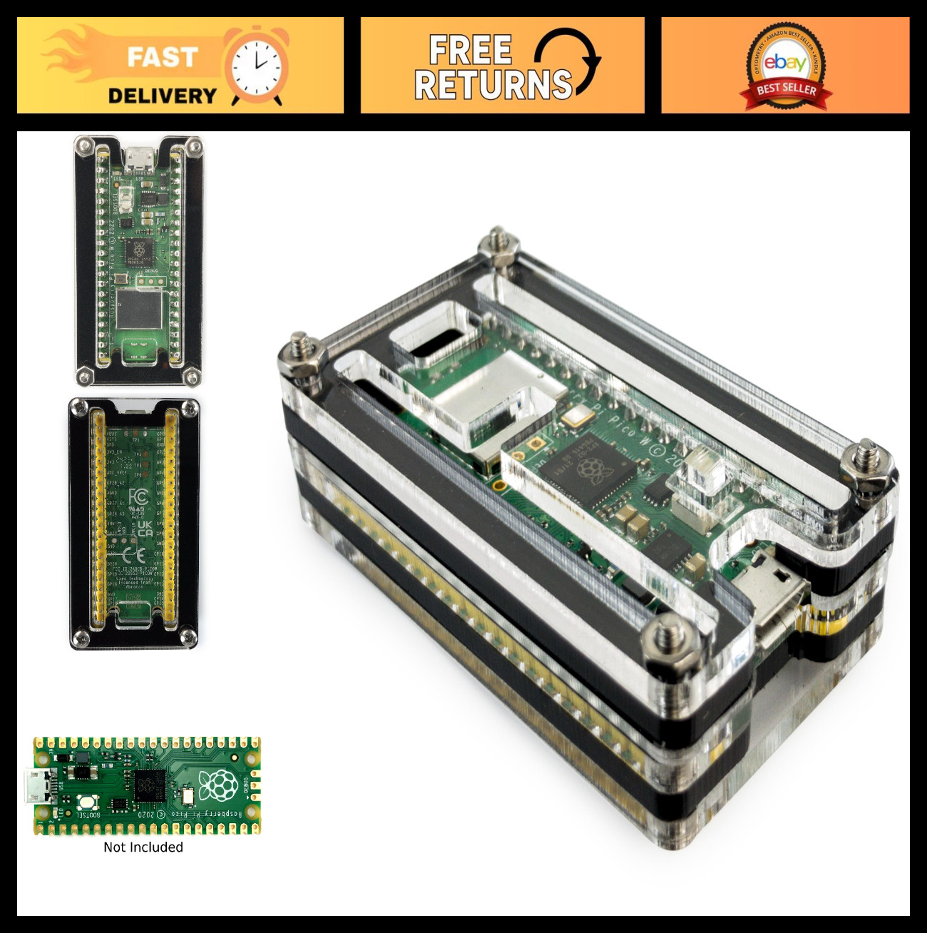 Zebra Pico W Case for Raspberry Pi Pico W/Pico 2/Pico 2W - Durable Protection, S