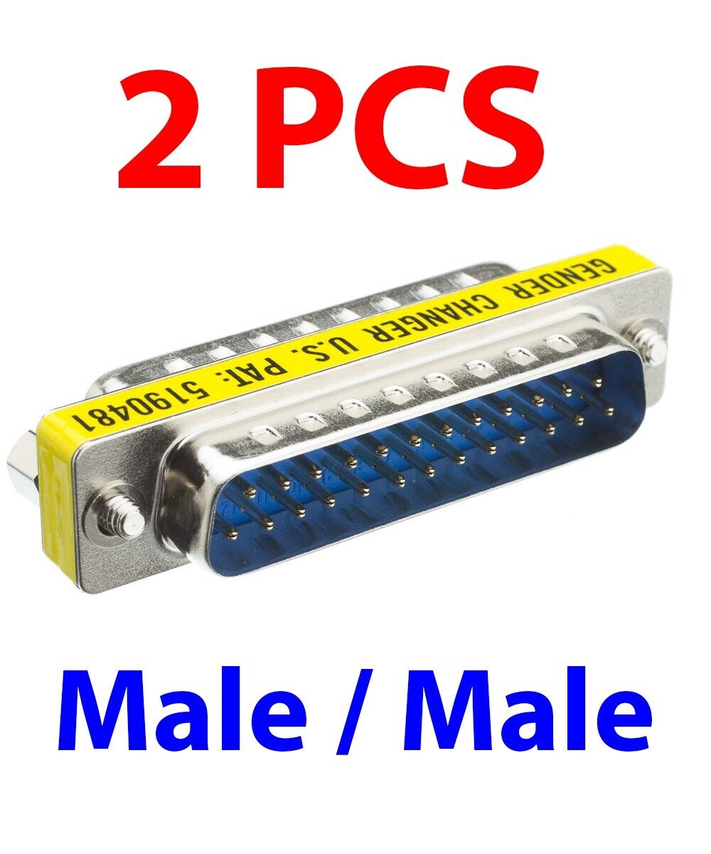 2 Pcs DB25 DB 25 Pin D Sub Male to Male Gender Changer Coupler Adapter Converter