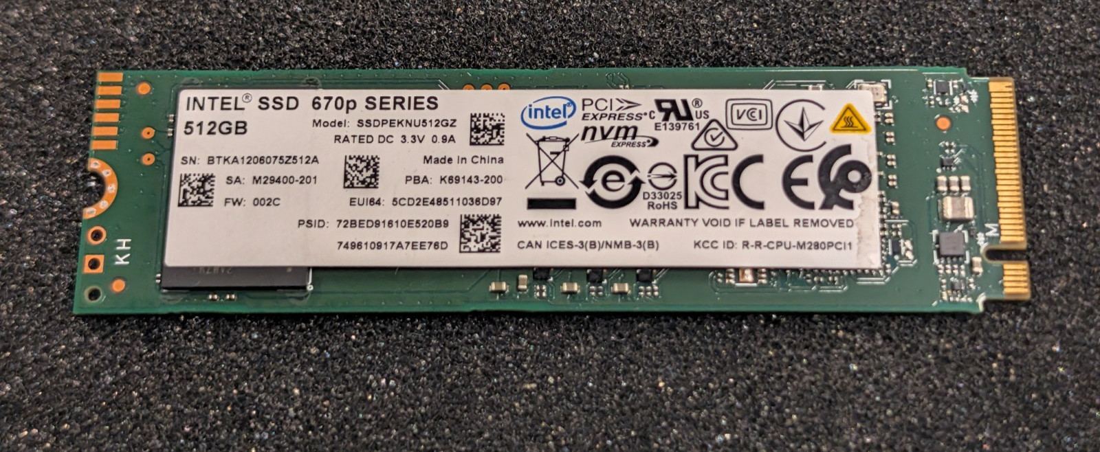 Intel 670p Series 512GB NVMe M.2 2280 PCIe SSD SSDPEKNU512GZ - 96% Health