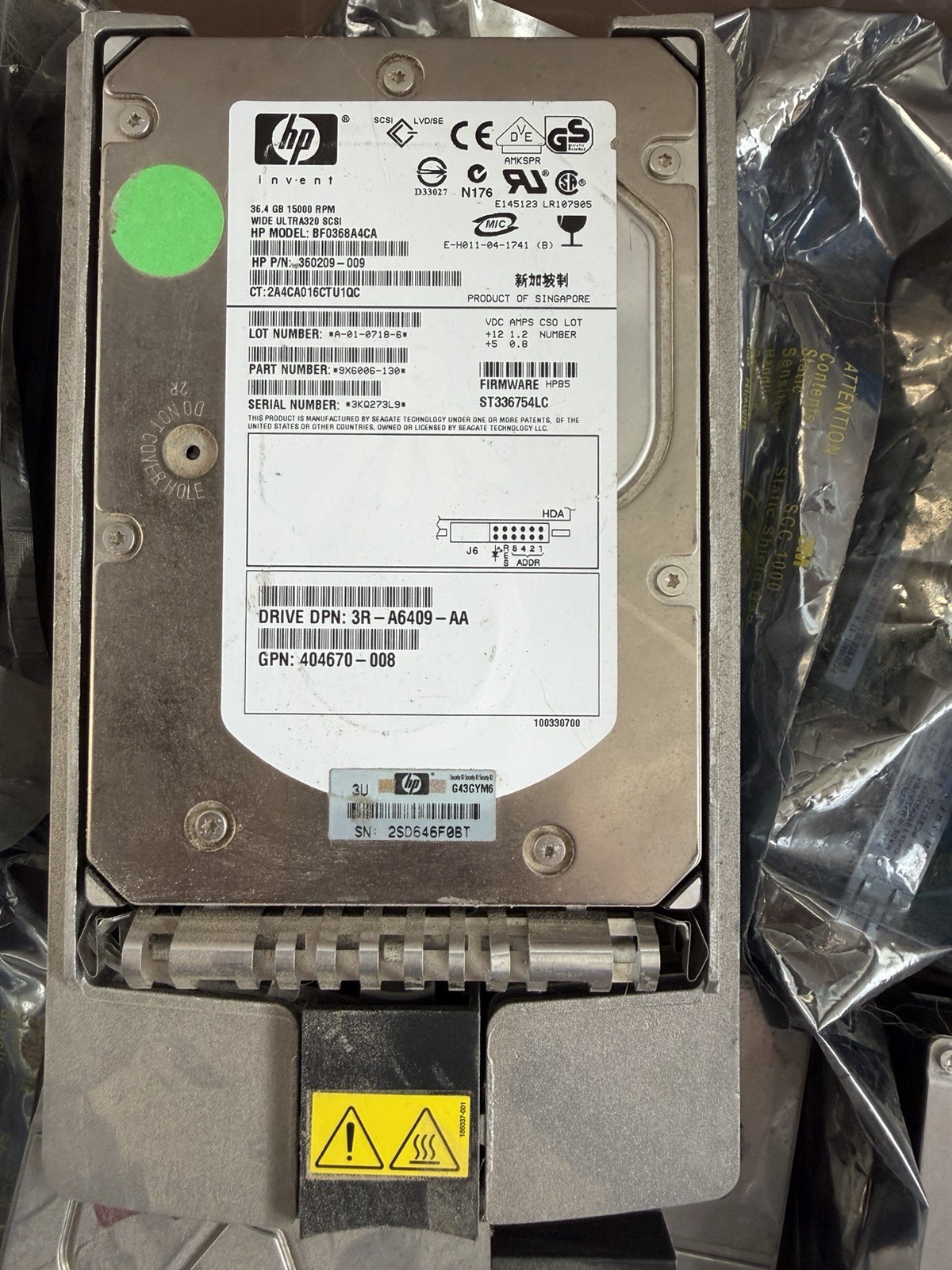 HP 36.4gb 3.5" Hard Drive BF0368A4CA 360209-009 Ultra320 SCSI
