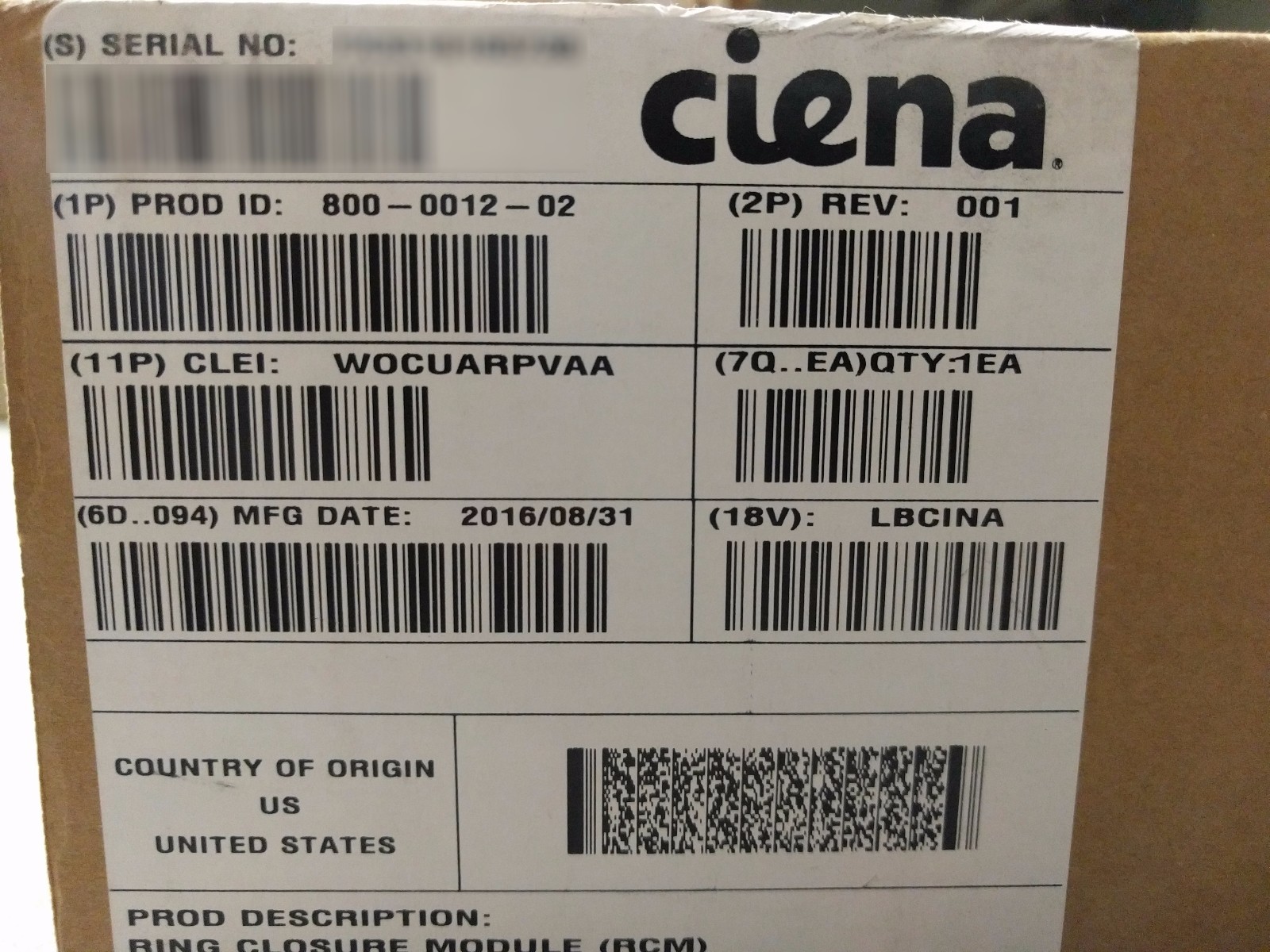 Ciena/Cyan 800-0012-02 Ring Closure Mod. WOCUARPVAA (We also buy Ciena and Cyan)