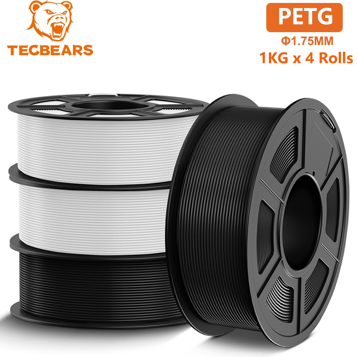 TECBEARS PETG Filament 1.75mm 4KG 3D Printer Filament Bundle PETG High Precision