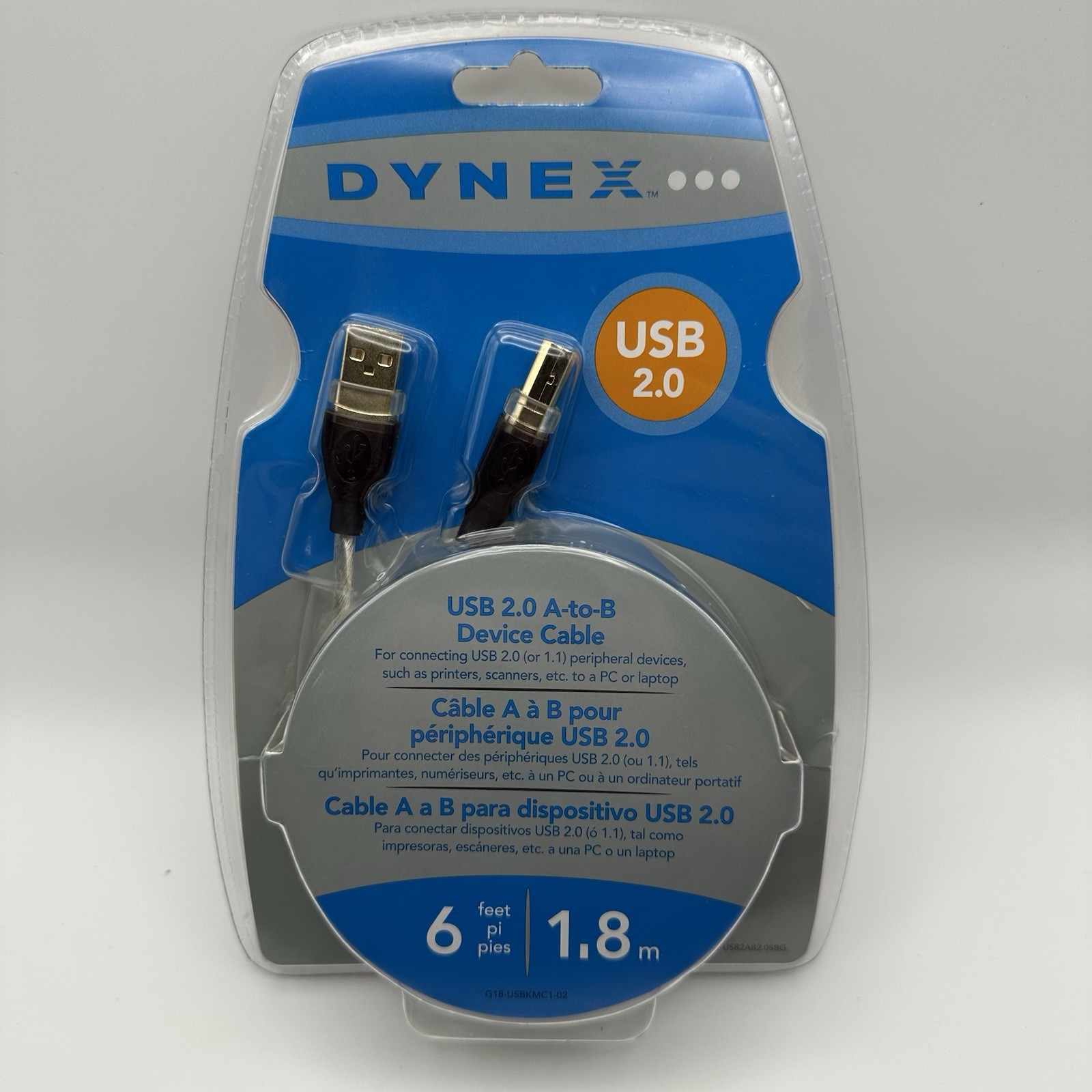 Dynex USB 2.0 A-to-B Device Cable 6ft For Printers Scanners Etc Brand New Sealed