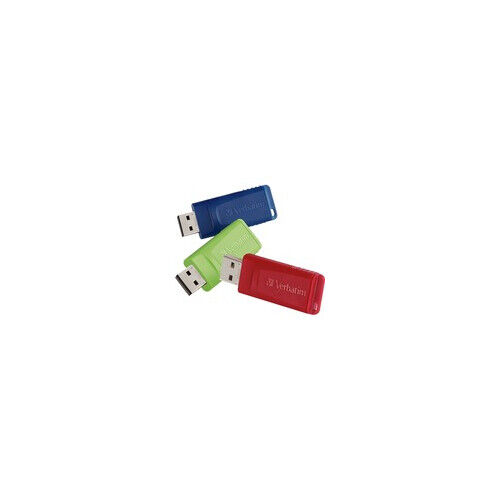 VERBATIM CORPORATION 98703 3PK 8GB FLASH DRIVE USB 2.0 SNG RED GREEN AND BLUE