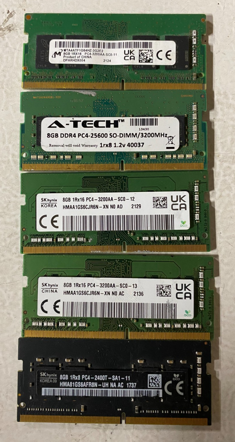 LOT OF 5 PC4-2400T/3200AA Laptop Memory Mixed Brands & Speeds