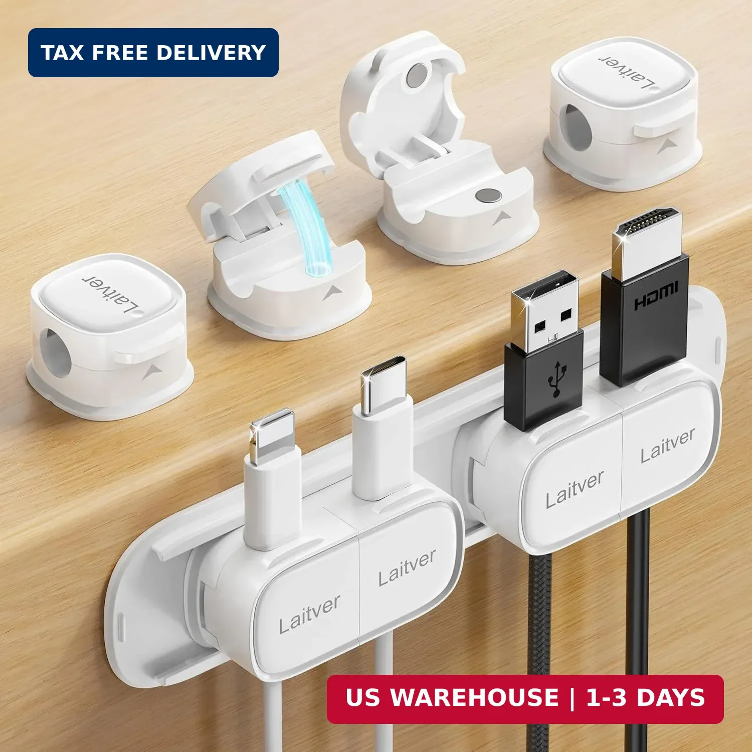 6 Pack Magnetic Cable Clips [1s Open/Lock], Cord Organizer Holder Strong Adhesiv