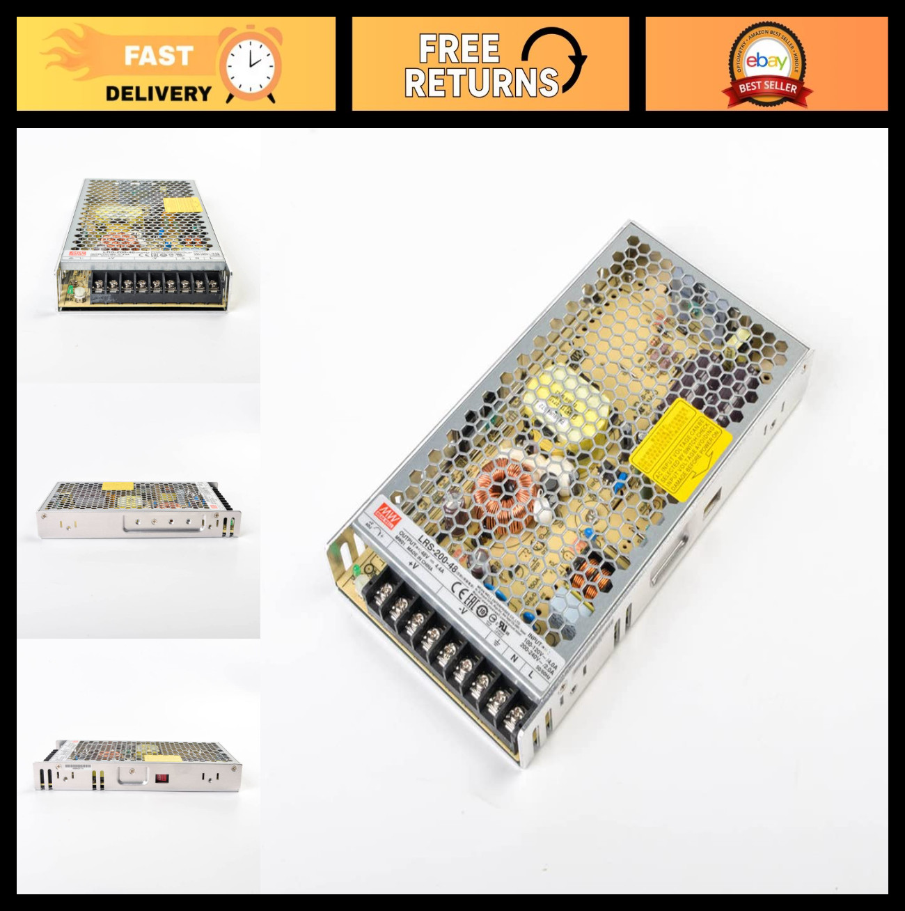 200W 48V Switching Power Supply - 4.4A Reliable AC to DC Converter, Low Noise