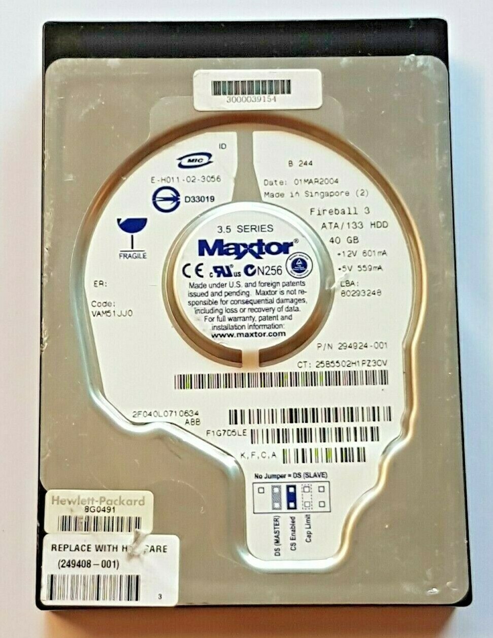 40GB IDE Maxtor Fireball 3 2F040L0 P-ATA ATA/133 5400RPM 2MB HDD 3.5 Hard Drive