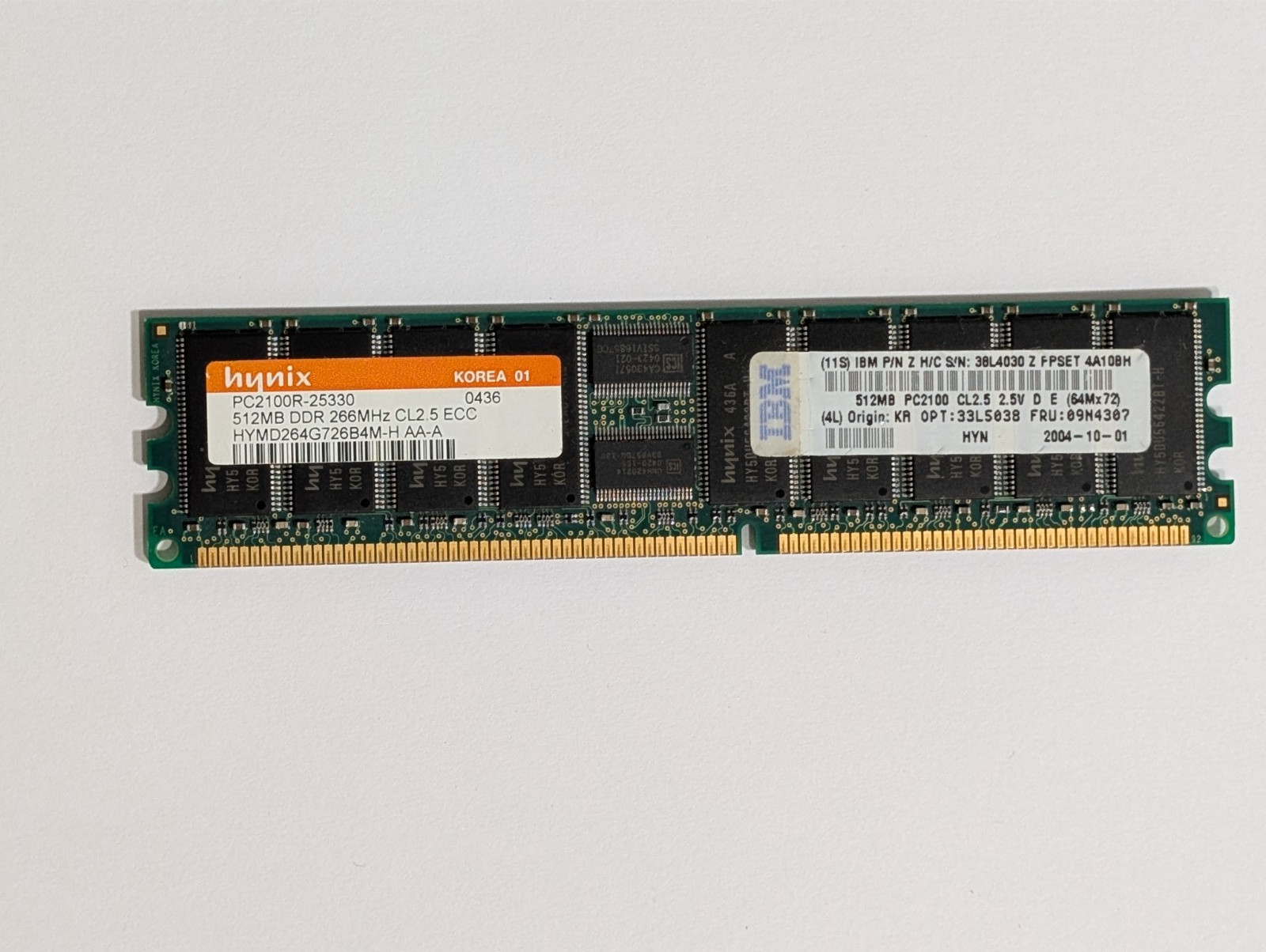 512MB Hynix IBM PC2100R DDR-266MHz ECC Reg Server RAM  HYMD264G726B4M-H AA-A