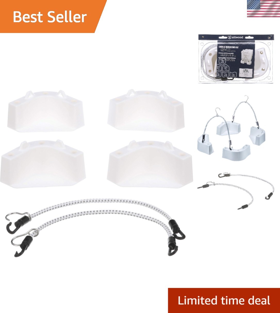 Corrosion-Resistant Cooler Mounting Kit - 4 Corner Pieces & Quick-Connect Straps