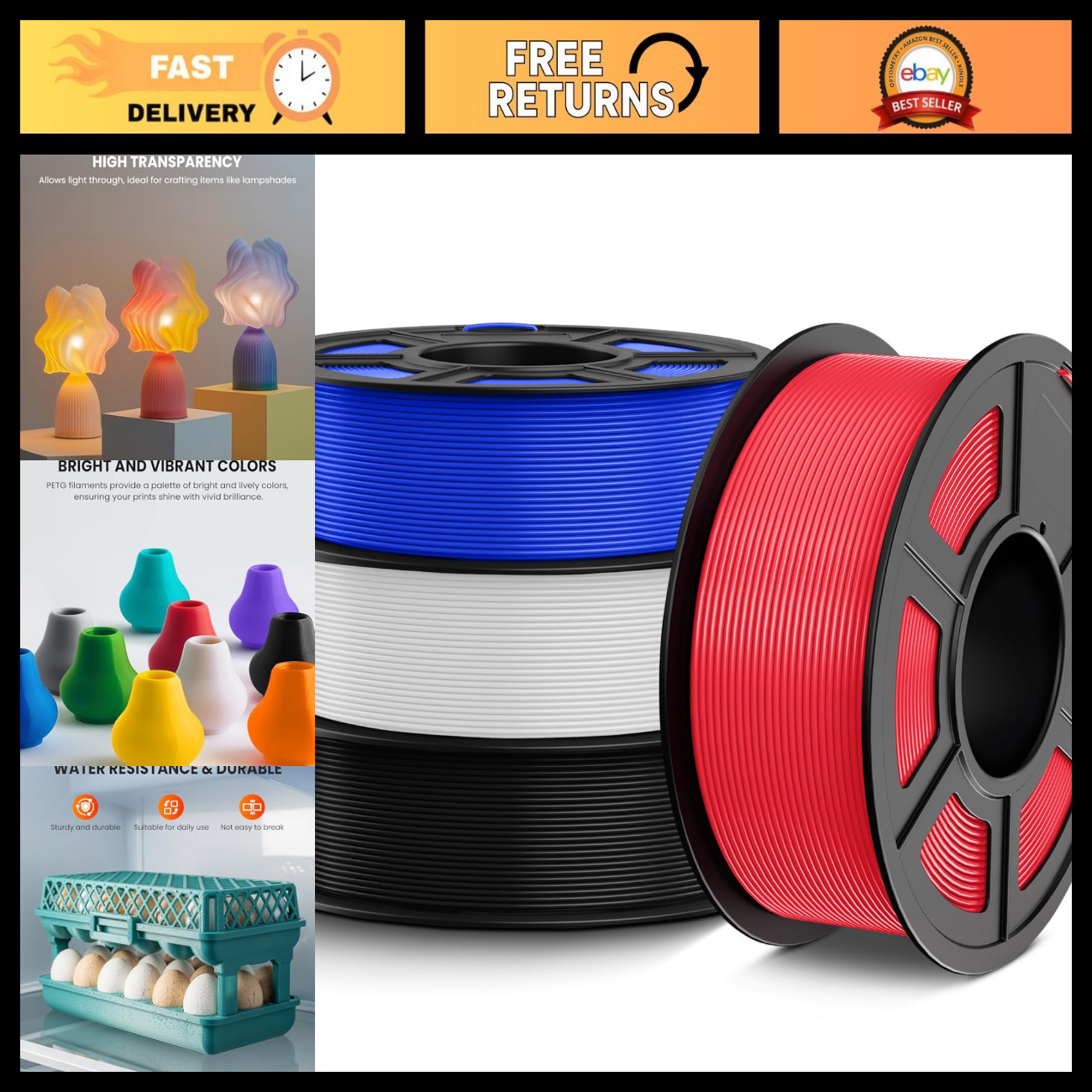 1.75mm PETG Filament 4kg Bundle - High-Quality 3D Printing Material, Multi Color