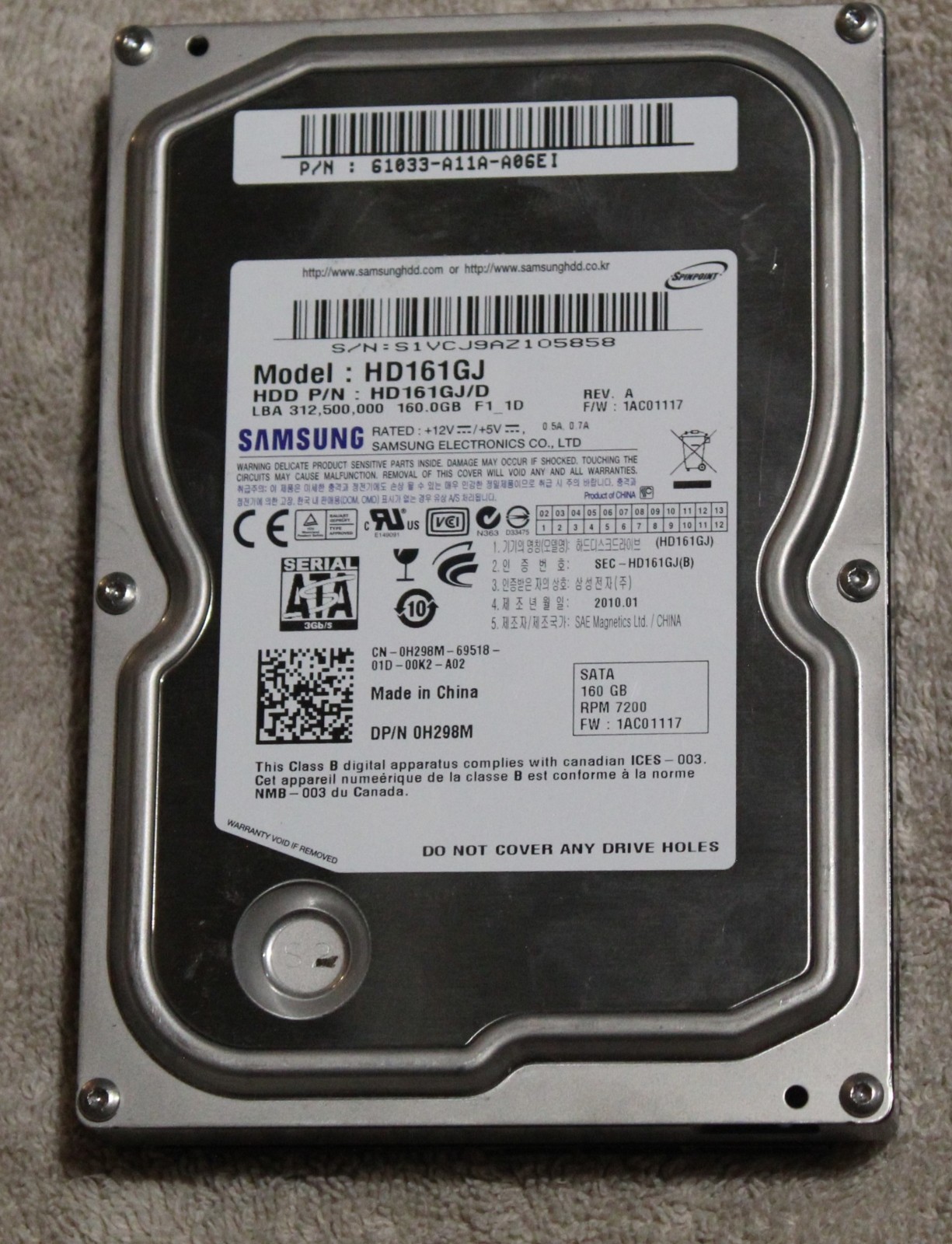 Samsung 160GB HDD Desktop Hard Drive 7200RPM  Model HD161GJ