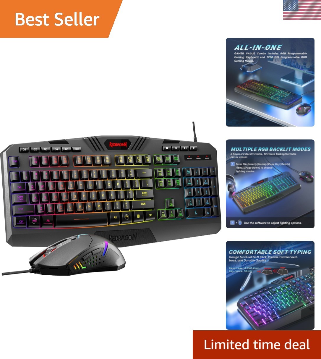 S101-3 PRO Gaming Keyboard and Mouse - RGB Backlighting & Superior Comfort