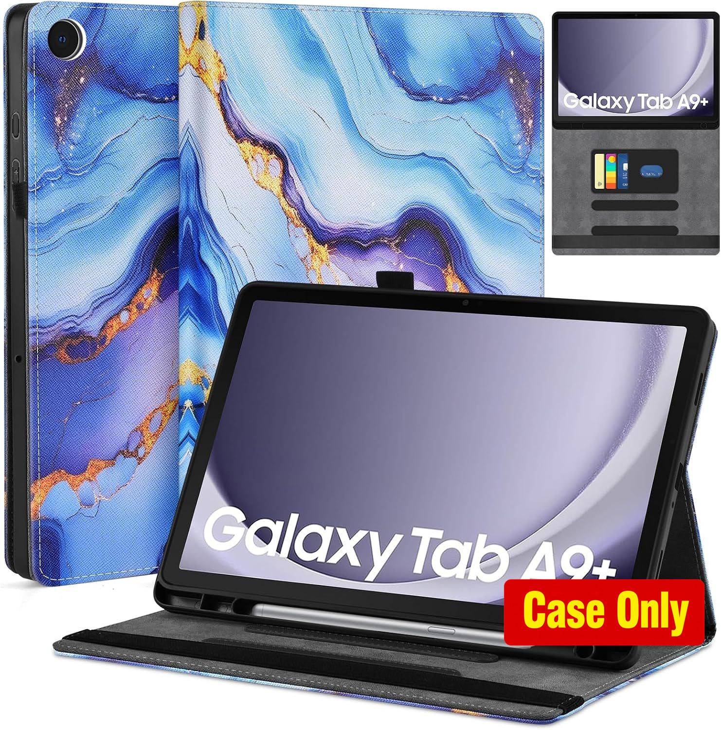 Premium Leather Folio Case for 2023 Samsung Galaxy Tab A9+ 11 Inch, Auto Stand