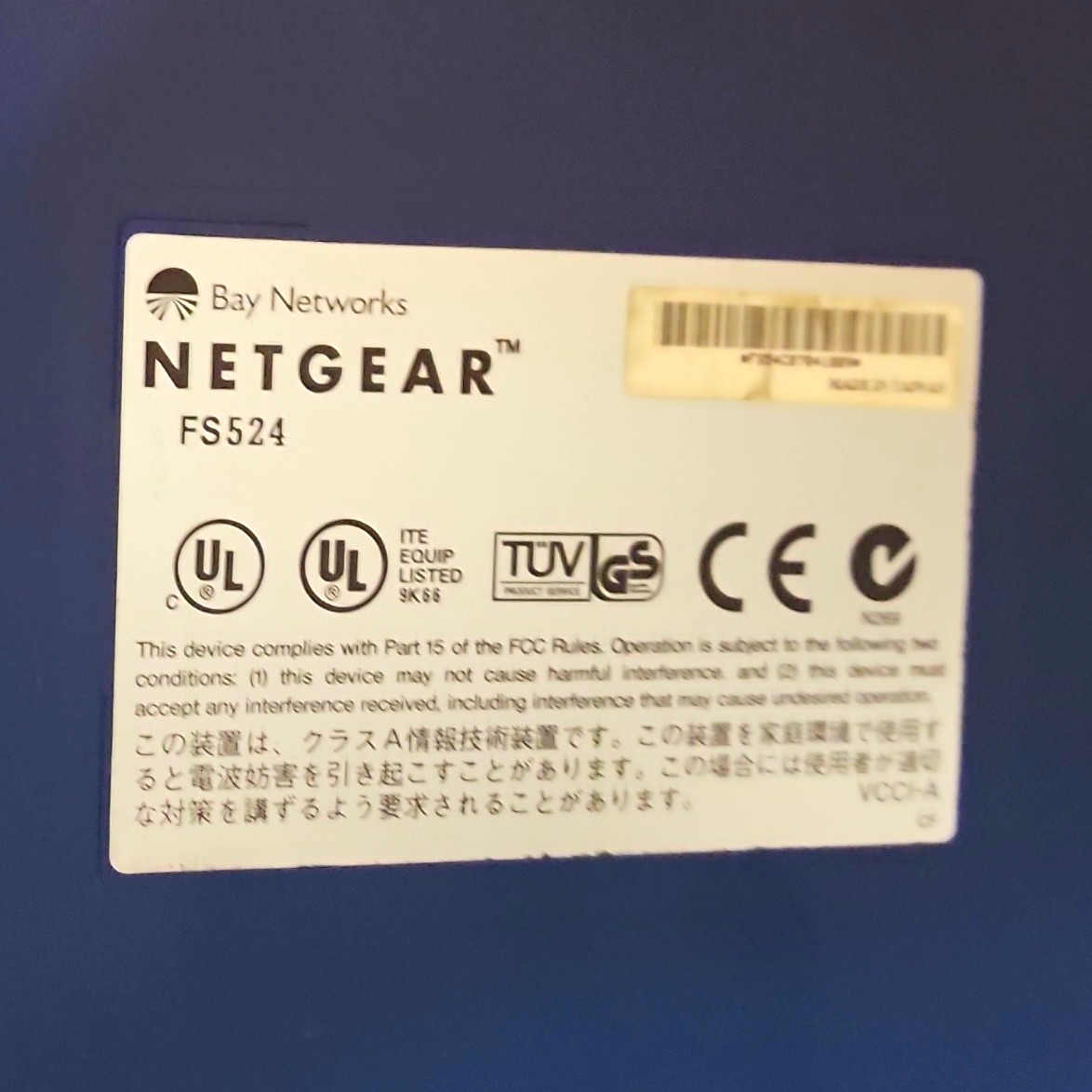 NETGEAR FS524 24-Port 10/100 Fast Ethernet Unmanaged Rack Mount RJ-45 1U