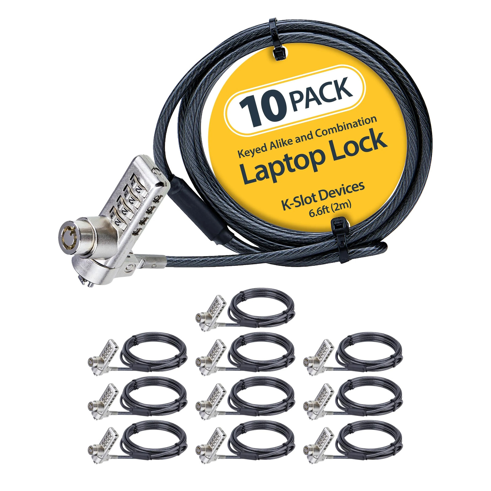 STARTECH DUALKA10-LAPTOP-LOCK 10-PACK DUAL-ACCESS LAPTOP LOCK, 6.5FT (2M) KEYE