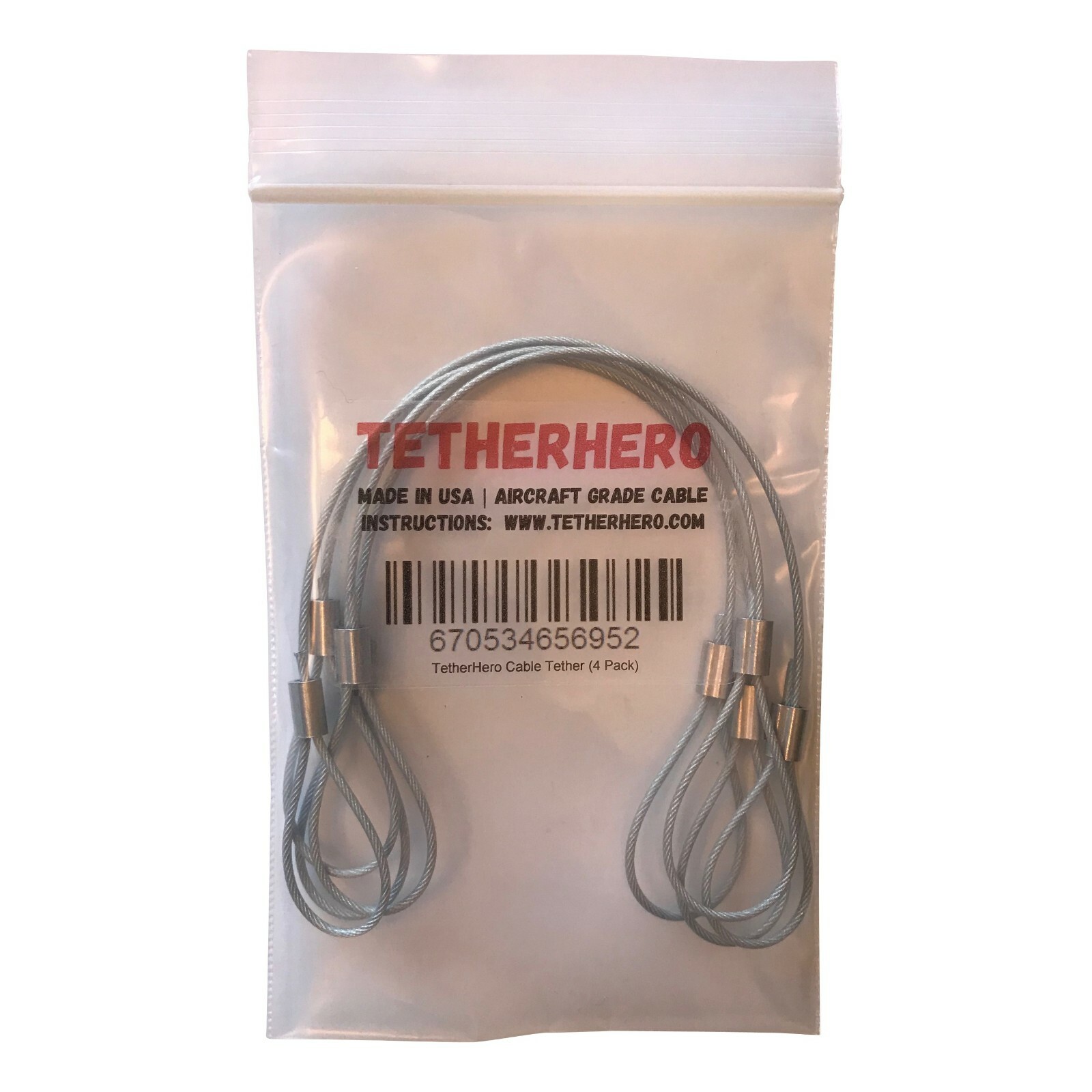 TetherHero Cable Tether 4 Pack - Adjustable, Pre-Assembled