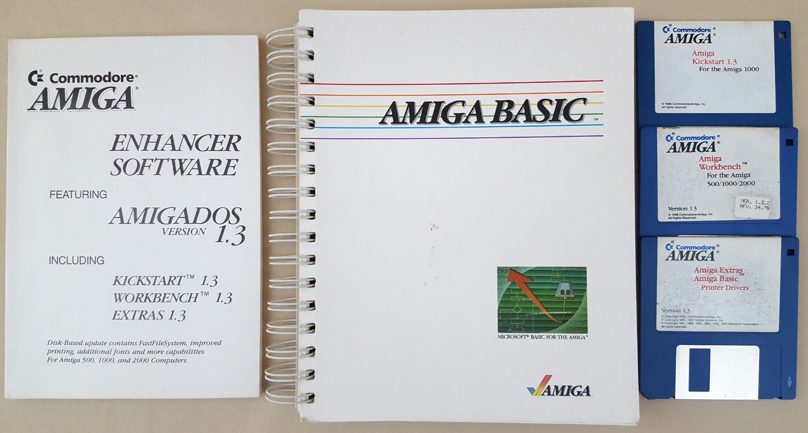 Amiga 1000 Kickstart Workbench Extras v1.3 Manual & Install Disks BASIC Manual