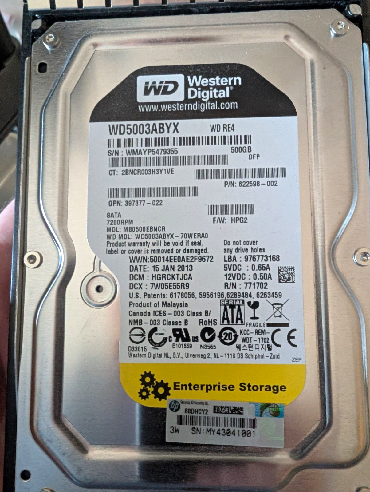 Lot Of 9 500GB HP Proliant Enterprise Storage  SATA  Hard Drive With Trays