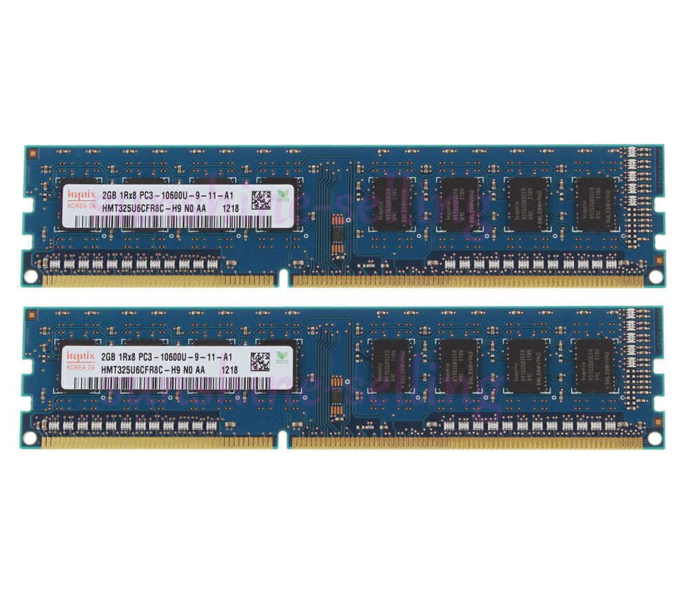 2X 2GB Hynix 2GB 1Rx8 PC3-10600U DDR3 1333Mhz RAM Desktop Memory Low Density #DD