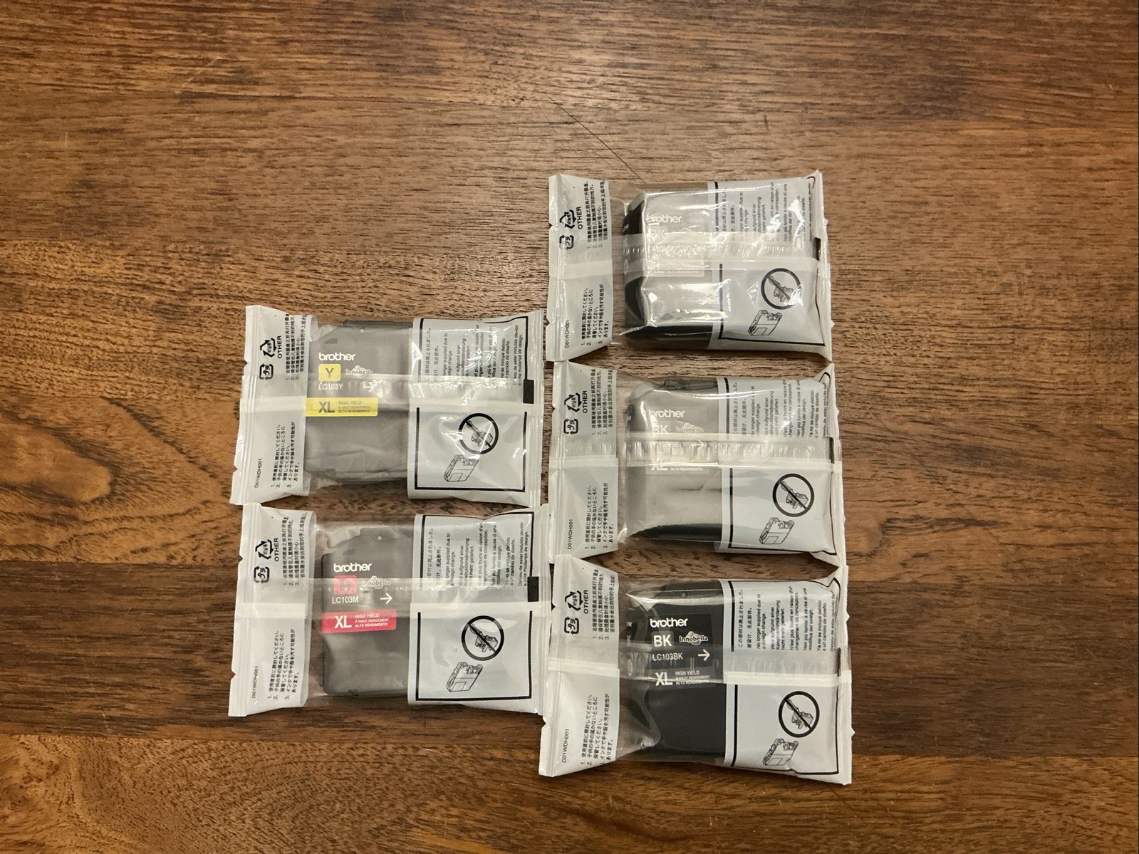 Lot 5 Brother Ink Cartridges 3 LC103BK XL, 1 LC103M XL & 1 LC103Y XL NEW BOX