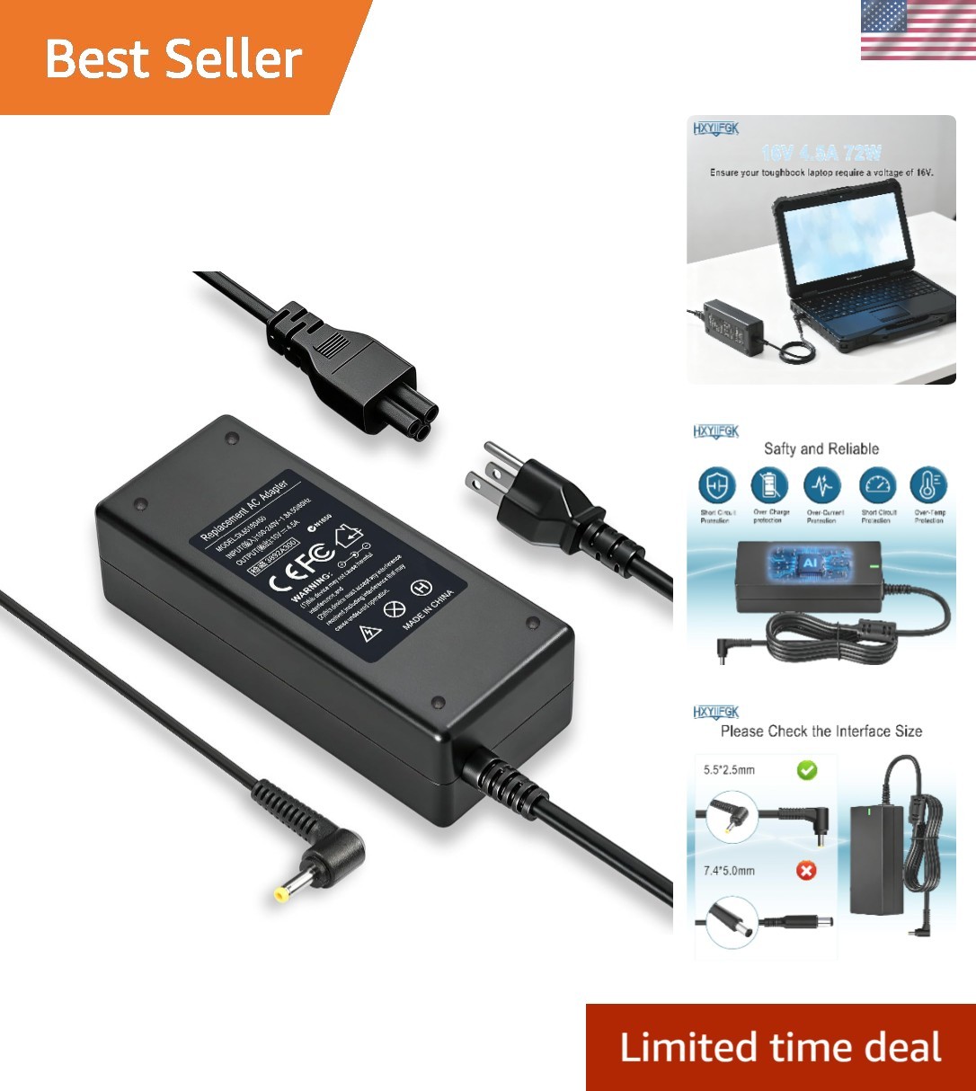 High-Performance 72W Laptop Charger for Panasonic Toughbook - AC Input 110-240V