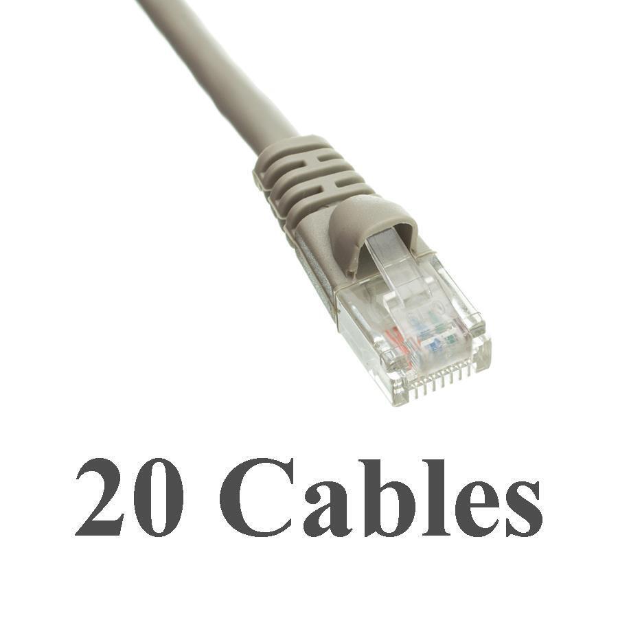 Pack of 20 Cables 2 Foot Cat5e Gray Network Ethernet Network Patch Cable Booted