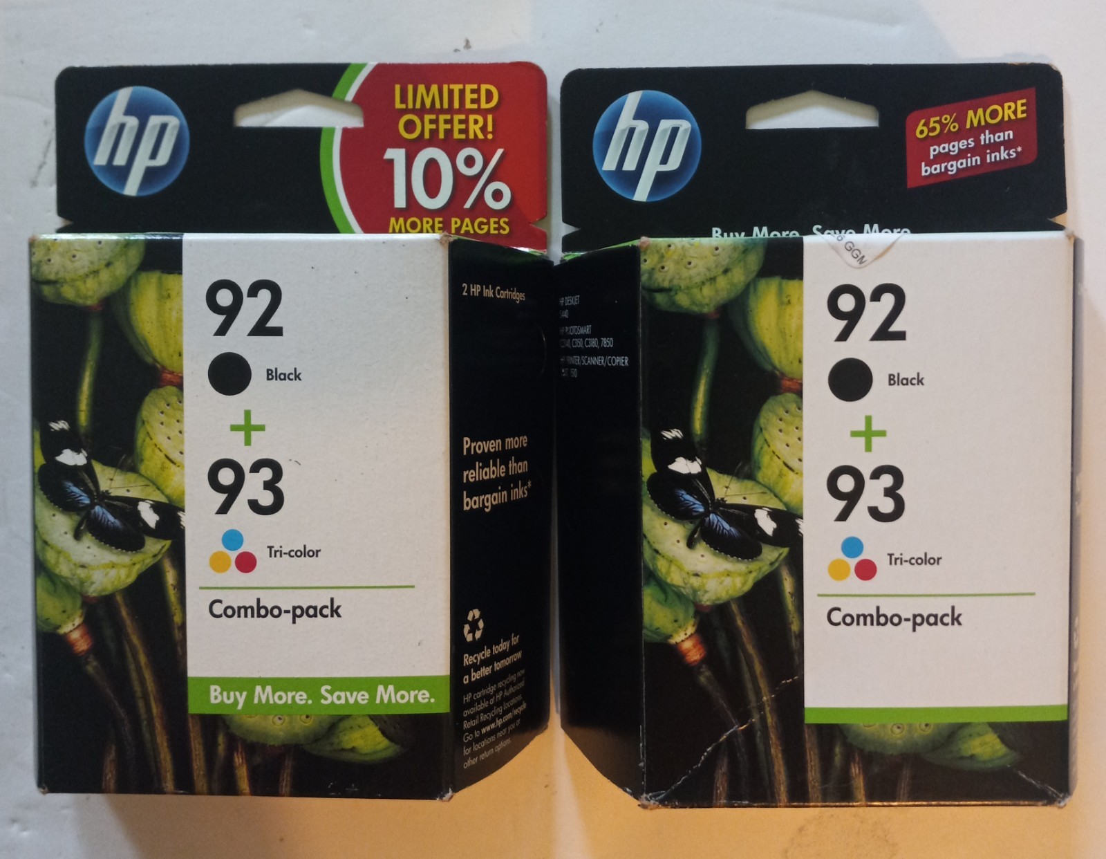 (2) HP Ink Combo-pack 92 Black + 93 Tri-Color-Expired(Sealed) Oct 11/Aug 11