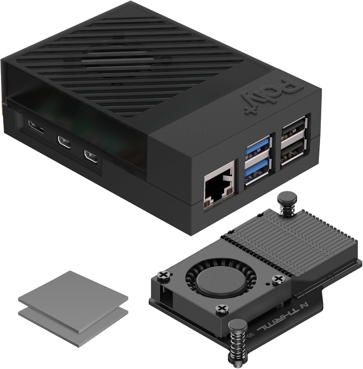 Raspberry Pi 5 Case with Active Cooler | THRML 30mm Fan and Aluminum Heatsink