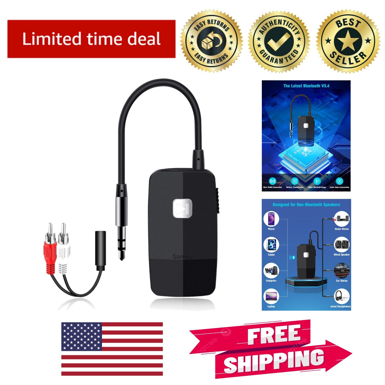 Dual Connection Bluetooth V5.4 Receiver - Effortless Streaming for Your Speakers