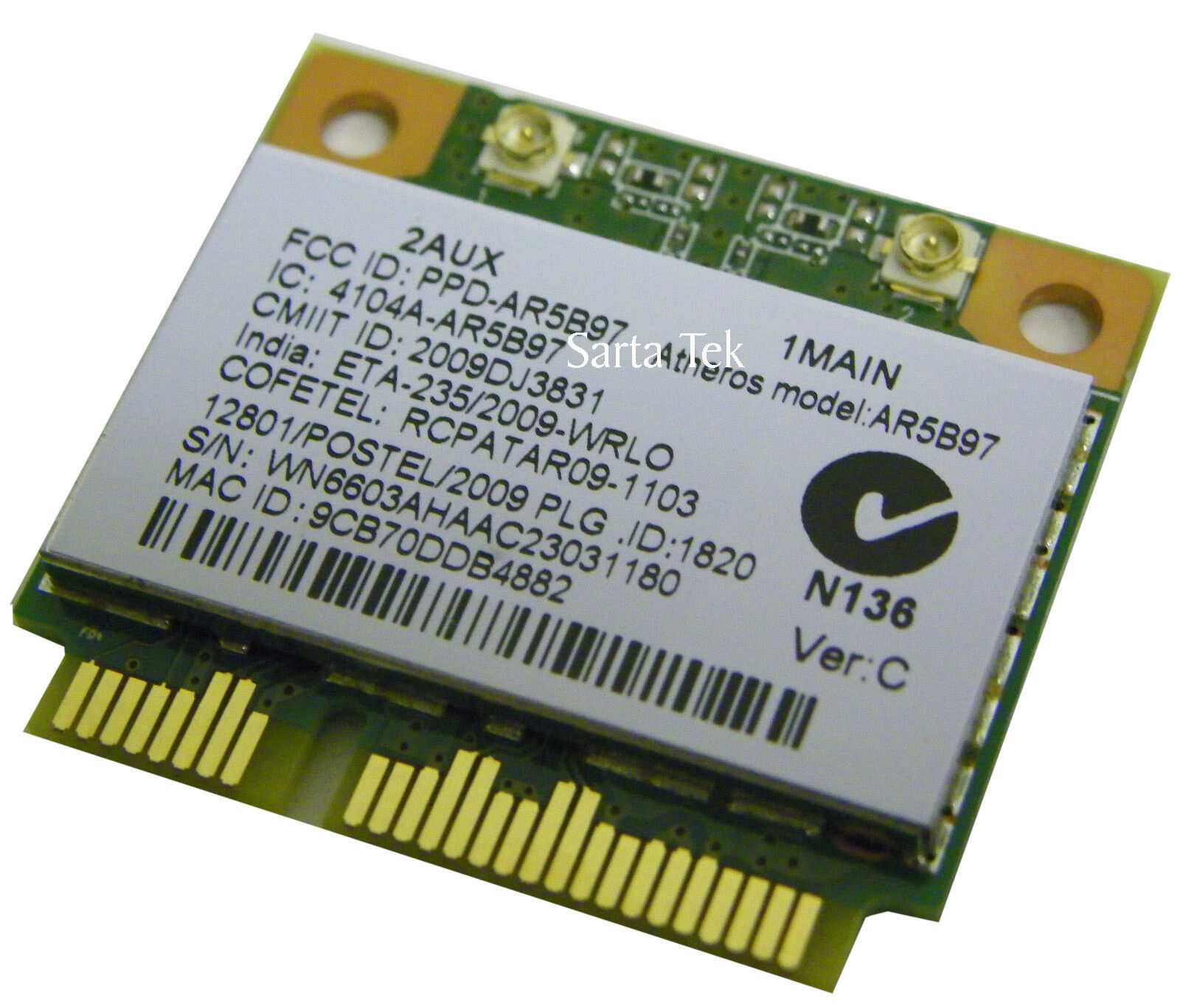 NEW Atheros AR5B97 802.11b/g/n PCI-E Half mini OEM Lite- On: WN6603AH